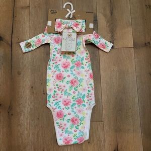 Knotted baby gown with matching headband.